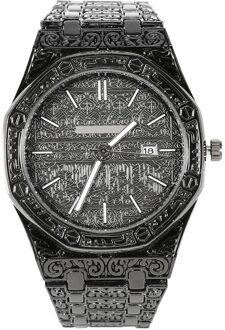 Mekka Edition Vintage Gesneden Horloge Luxe Islamitische Horloge Voor Mannen Business Fq-Ing zwart
