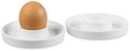 Melamine eierdopjes - set van 2 - 10 x 2 cm - wit - met schillen opvangbakje