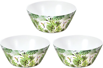 Melamine serveerschalen tropische print/wit 25 cm - Kommen/schalen - Fruitschaal/saladeschaal serveerschalen - Slabak/slakom