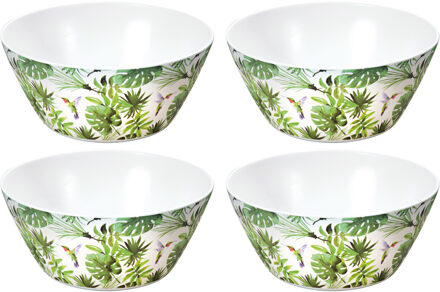 Melamine serveerschalen tropische print/wit 25 cm - Kommen/schalen - Fruitschaal/saladeschaal serveerschalen - Slabak/slakom