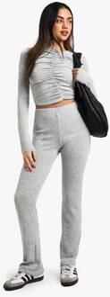 Melange Rib Geplooide Top En Wijde Broek Set, Grey Marl - 38