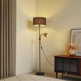 Melanie vloerlamp, grijs, stof, Ø 36 cm, 2-lamps. mat nikkel, grijs