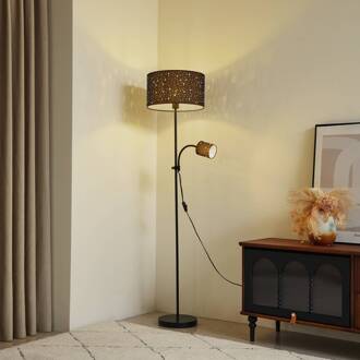 Melanie vloerlamp, zwart, stof, Ø 36 cm, 2-lamps.