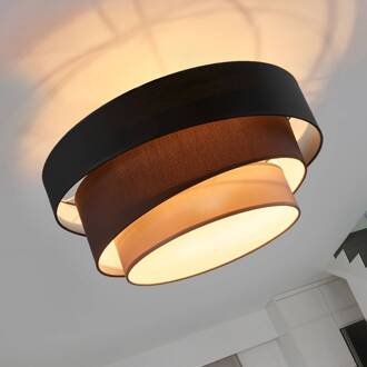 Melia plafondlamp, zwart/bruin, textiel, Ø 56cm zwart, bruin, grijs, chroom