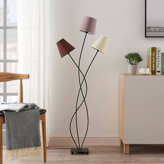 Melis vloerlamp, 130 cm, 3-lamps, textiel bruin, grijs, crème, zwart