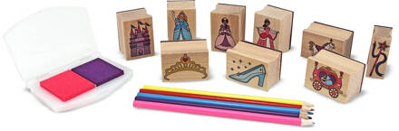 Melissa & Doug Houten prinsessenstempelset: 9 stempels, 5 kleurpotloden en 2-kleurig stempelkussen