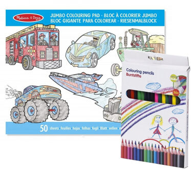 Melissa & Doug Jongens voertuigen kleurboek met 36x kleurpotloden set - Kleurboeken