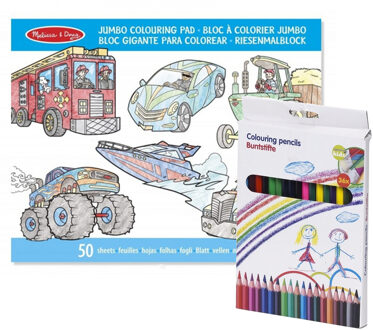 Melissa & Doug Jongens voertuigen kleurboek met 36x kleurpotloden set
