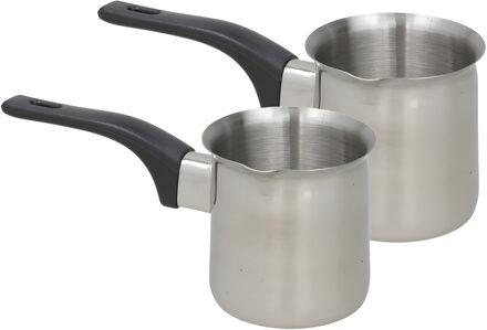 Melk en sauspannen set - 2x stuks - 350 ml en 235 ml - RVS - metaal