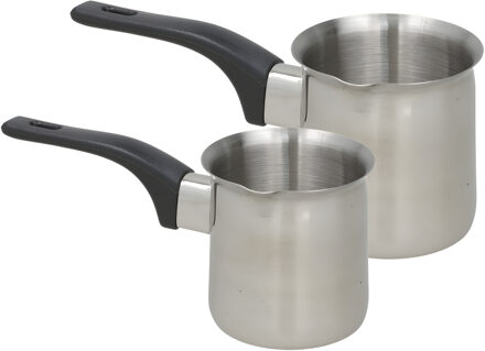Melk en sauspannen set - 2x stuks - 500 ml en 235 ml - RVS - metaal