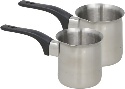 Melk en sauspannen set - 2x stuks - 500 ml en 350 ml - RVS - metaal
