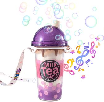 Melk Thee Cup Bubble Machine Automatische Bubble Blower Maker Knipperende Klinkende Voor Kids Kinderen Outdoor Indoor Party Games Speelgoed paars
