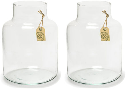 Melkbus vaas - 2x stuks - transparant - 14 x 20 cm - eco glas - vazen - bloemenvaas