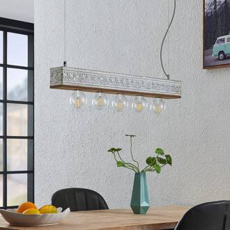 Mella hanglamp met ornamentpatroon, 5-lamps hout licht, wit antiek gegalvaniseerd
