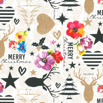 Melli Mello 3x Rollen inpakpapier/cadeaupapier Kerst wit/gekleurde Kitsch print 250 x 70 cm luxe kwaliteit - Cadeaupapier