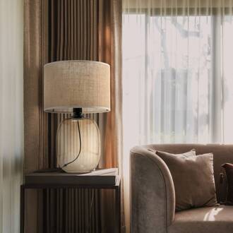 Melody tafellamp, hoogte 48 cm, bruin glas, natuurlijk jute jute natuur, bruin-transparant