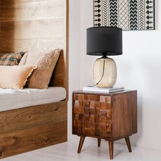 Melody tafellamp, hoogte 48 cm, bruin glas, zwart textiel zwart, bruin-transparant