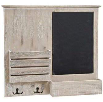 Memobord krijtbord met 2 sleutel ophanghaakjes - hout - 52 x 47 cm - sleutelkastje Bruin