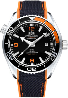 Men Automatic Self Wind Mechanical Canvas Rubber Strap Orange Blue Red Rotatable Bezel Classic Watch