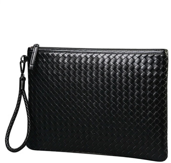 Men bag Leather Weave Knitting Clutch Bag Shoulder bag Wallet Handy Bag Handbags Day Clutches Male Large black Purses Clutch