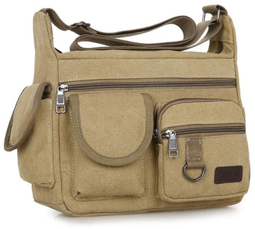 Men Canvas Shoulder Bag Travel Handbags Multifunction Messenger Bags Solid Zipper Top-handle Pack Casual Crossbody Bags