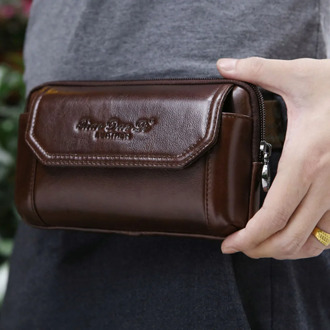Men Genuine Leather Real Cowhide Cell Mobile Phone Case Cover Purse Cigarette Money Hip Belt Fanny Bag Waist Pack Father Gift