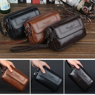 Men Genuine Leather Waist Bag Clutch wallet Bag Purse Cell/Mobile Phone Case Bag Fashion Trend Fanny Wrist Hand Bags