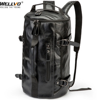 Men Leather Bucket Backpack Multifunctional Travel Bag Large Capacity Luggage Male Backpacks Travel Shoulder Bags XA607ZC