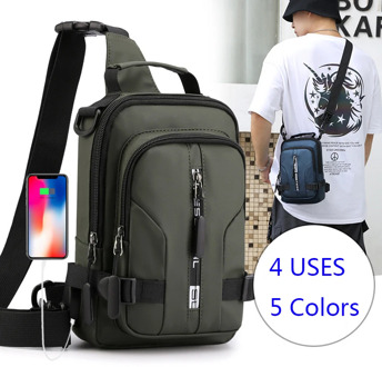 Men Nylon 4 Uses Backpack Rucksack Cross Body Shoulder Bag with USB Charging Port Male Messenger Chest Bag Daypack Knapsack