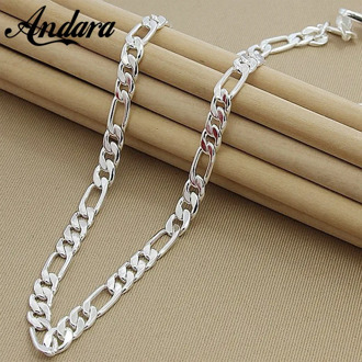 Men's 8MM 20'' 50cm Silver Necklace Fashion 925 Silver Jewelry Figaro Chain Necklace For Women Male AAA Quality