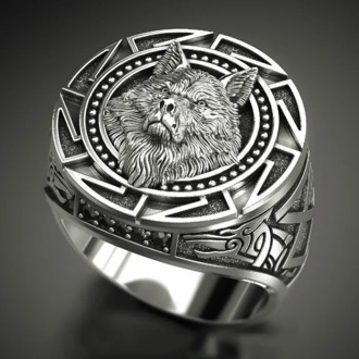 Men's 925 Vintage Wolf Totem Thai Silver Ring Nordic Mythology Viking Warrior Wolf Head Men's Ring