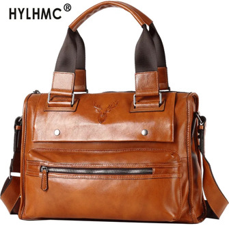 Men's Bag Leather Large Capacity Handbag Business Casual Leather Briefcase Men Shoulder Messenger Bag 14 Laptop Bags Tide Travel