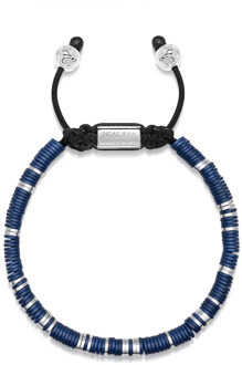 Men`s Beaded Bracelet with Dark Blue and Silver Disc Beads Nialaya , Multicolor , Heren - Xl,M