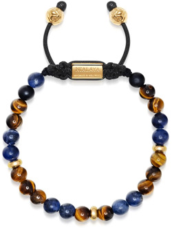 Men's Beaded Bracelet with Dumortierite, Brown Tiger Eye and Gold Nialaya , Blue , Heren - Xl,L,M