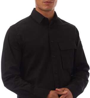 Men's Belstaff Garment Dye Cotton Scale Shirt in Black - maat Zwart
