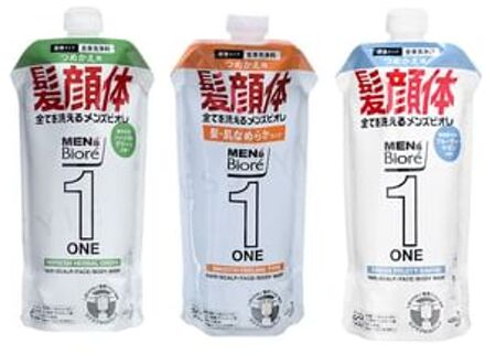 Men's Biore One Hair / Scalp / Face / Body Wash Clean Fruity Savon - 340ml Refill