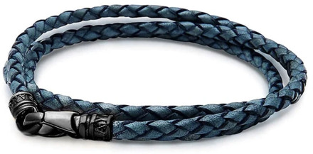Men's Blue Wrap Around Leather Bracelet Nialaya , Blue , Heren - 2Xl,Xl,L,M