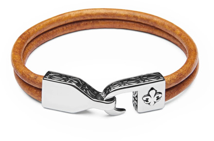 Men's Brown Leather Bracelet with Silver Fleur De Lis Lock Nialaya , Brown , Heren - 2Xl,Xl,L,M,S