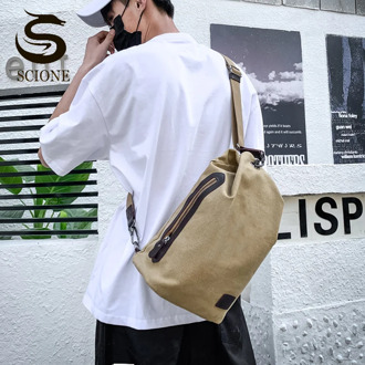 Men's Chest Bag High Quality Canvas Sling Bags Large Capacity Shoulder Bag Travel Crossbody Bags Multi-pocket Pouch XA56M