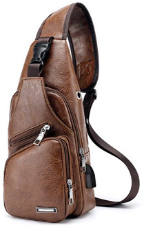 Men's Crossbody Chest Bags Waist Bags Men's USB Charging Headphone Plug Leather Shoulder Bag Diagonal Package New 2020