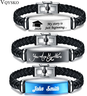 Men's Custom Personalize Engrave Jewelry Bracelets Fashion Braided Leather Inspirational Gifts Wristbands Bracelet For Him
