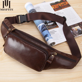 Men's Genuine Leather Crossbody Bag Waterproof travel Anti-theft waist bag Large Capacity Hiking Cell Phone Pocket