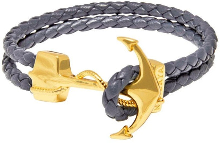 Men's Grey Leather Bracelet with Gold Anchor Nialaya , Gray , Heren - 2Xl,Xl,L,M,S
