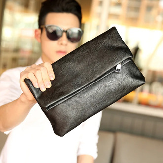 Men's leather clutch bags men's classic office fold bag retro black color man's armpit bags popular portable business handbag