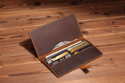 Men's long leather money retro business multi-card first layer leather wallet