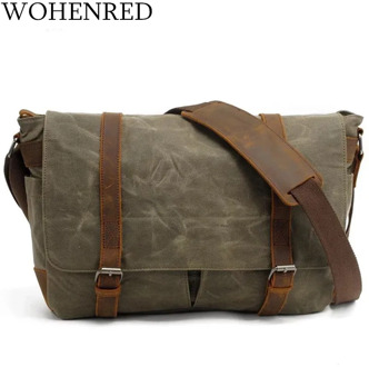 Men's Messenger Bags 14 inch Laptop Briefcase Bag Vintage Waterproof School Satchels Canvas Leather Crossbody Shoulder Bag 2020