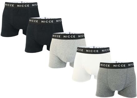 Men's NICCE Haunton 5 Pack Boxer Shorts in Black Grey White Zwart/wit - 2XL