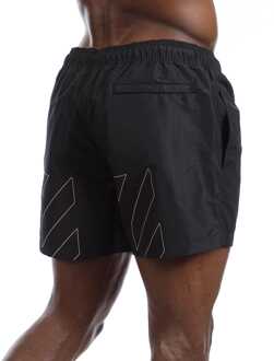 Men's Off White Diagonal Outline Swim Shorts in Black-White Zwart