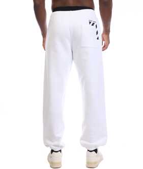 Men's Off White Diagonal Pocket Slim Sweatpants in White Black Wit - L