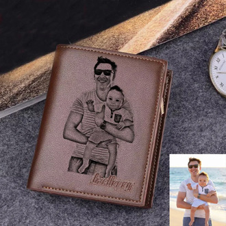 Men's Personalized Engraved Photo Wallet Short PU Leather Wallet Customized Picture Engraving Text Wallet Father's Day Gift